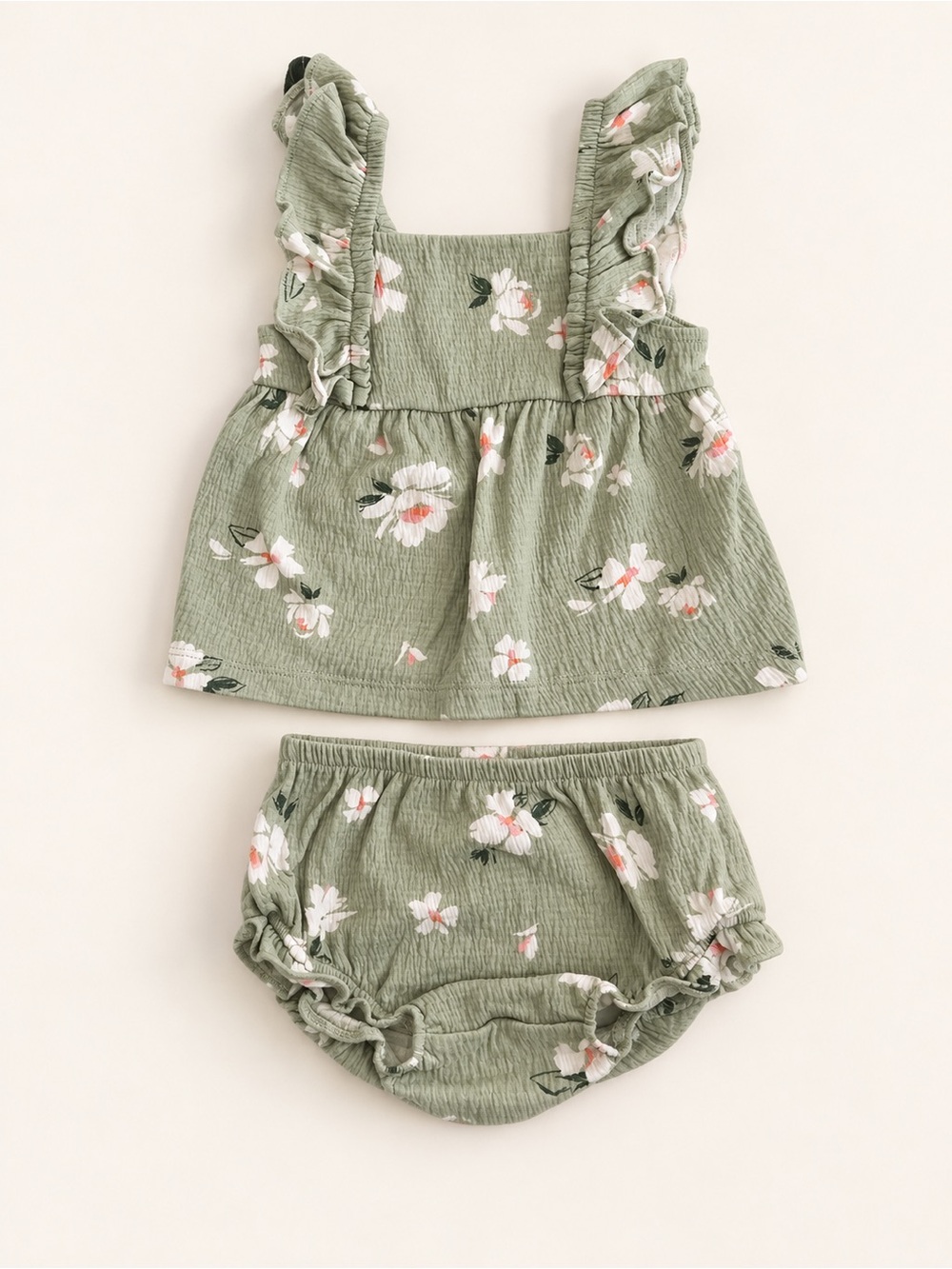 Carter's Sage Green Floral Ruffle Tank & Bloomers Set